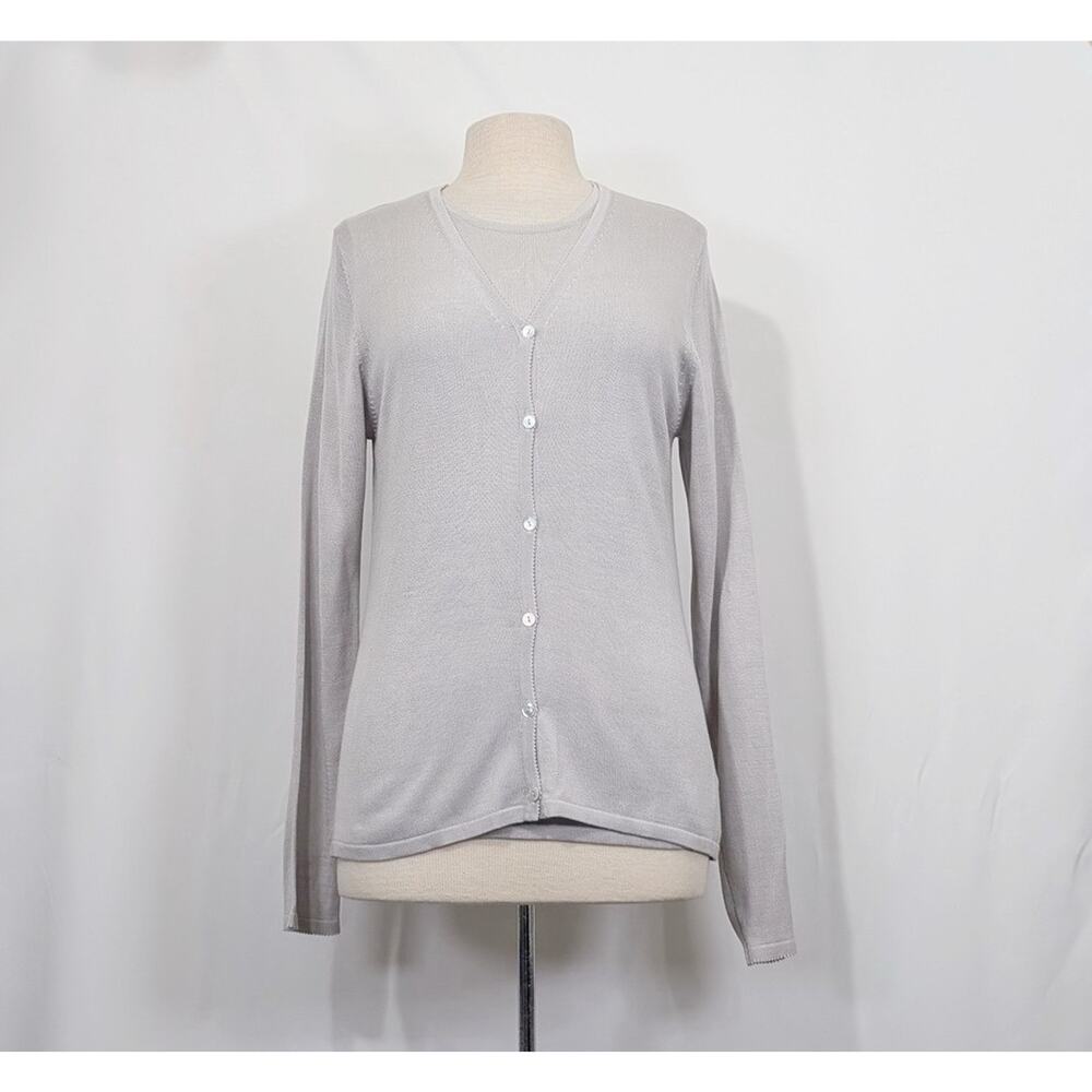 Vintage 90s Sweater Set Women's Size L Gray Silk Cardigan Top August Silk Knits